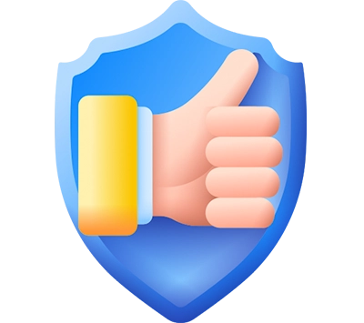 icon thump up with blue shield